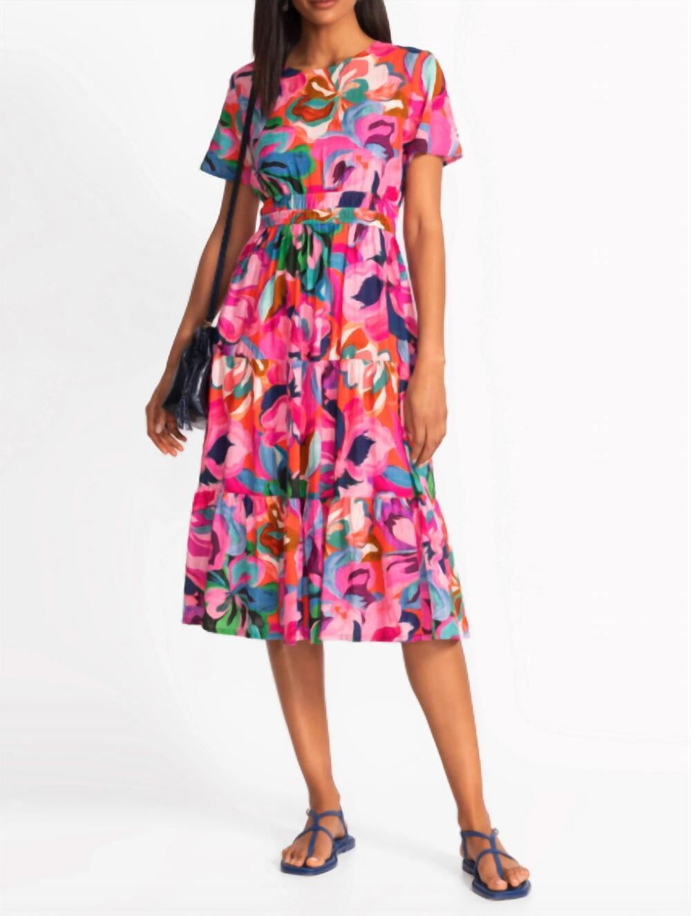 NEW JOHNNY WAS smocked tier midi dress in ambre